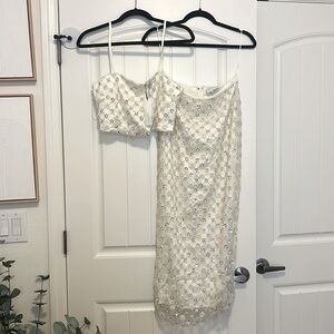 Hazel and Olive Two Piece White Midi Skirt Set